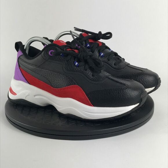 Puma Cilia Lux Black Leather Running Shoes Red/Purple 370282-08 Women’s Size 9 - Picture 3 of 12